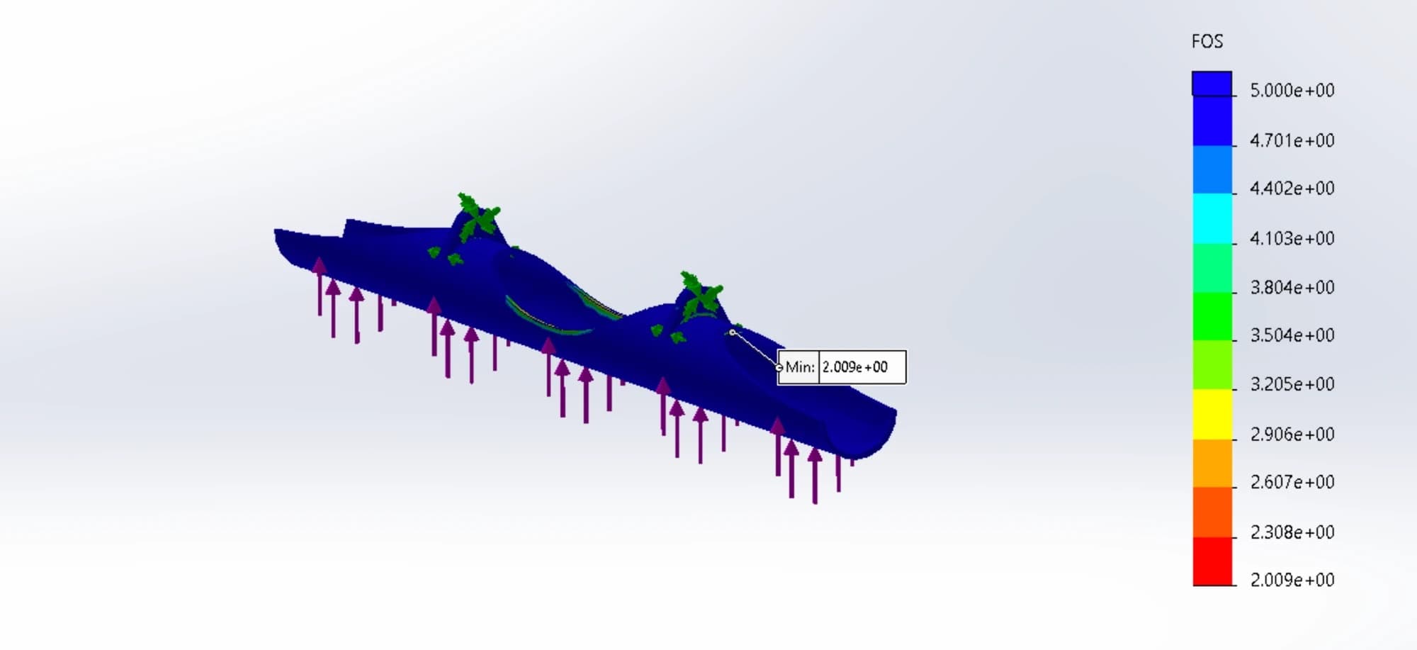 solidworks factor of safety plot of the jacking bar